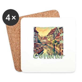 Colmar France Vieille ville Canal Vieux bâtiment Vacances - Dessous de verre (lot de 4) - blanc - Devant