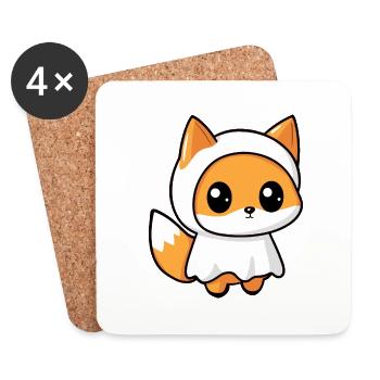 Renard Halloween Drôle Fantôme - Dessous de verre (lot de 4) - blanc - Devant