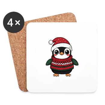 Pinguin Weihnachten - Untersetzer (4er-Set) - Weiß - Vorne