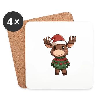Elch Weihnachten - Untersetzer (4er-Set) - Weiß - Vorne