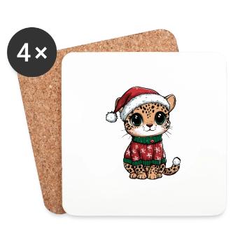 Leopard Weihnachten - Untersetzer (4er-Set) - Weiß - Vorne