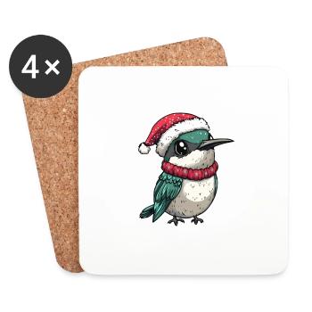 colibri oiseau Noël - Dessous de verre (lot de 4) - blanc - Devant