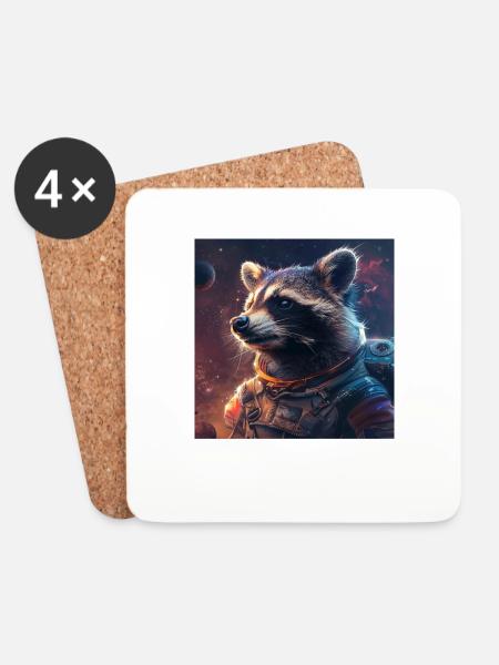 Waschbär - Untersetzer (4er-Set) - Weiß