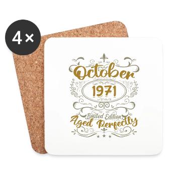 Octobre 1971 Cadeau 1971 Anniversaire Octobre 1971 - Dessous de verre (lot de 4) - blanc - Devant