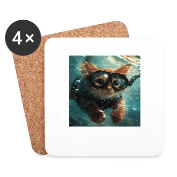 Katze - Untersetzer (4er-Set) - Weiß - Vorne