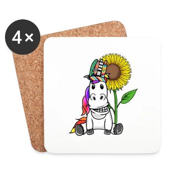 Hippie Pferd Pferde Gaul Sonnenblume Reiterin - Untersetzer (4er-Set) - Weiß - Vorne
