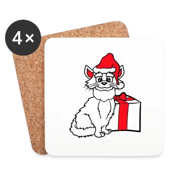 Santa Claus Cat Winter Christmas Gift - Coasters (set of 4) - white - Front