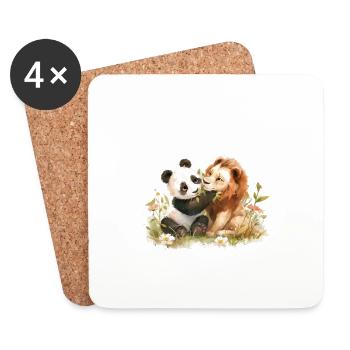 Cute Panda And Lion Friends - Untersetzer (4er-Set) - Weiß - Vorne