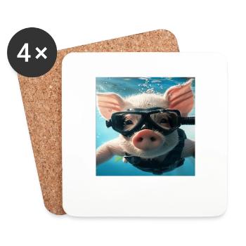 Cochon - Dessous de verre (lot de 4) - blanc - Devant