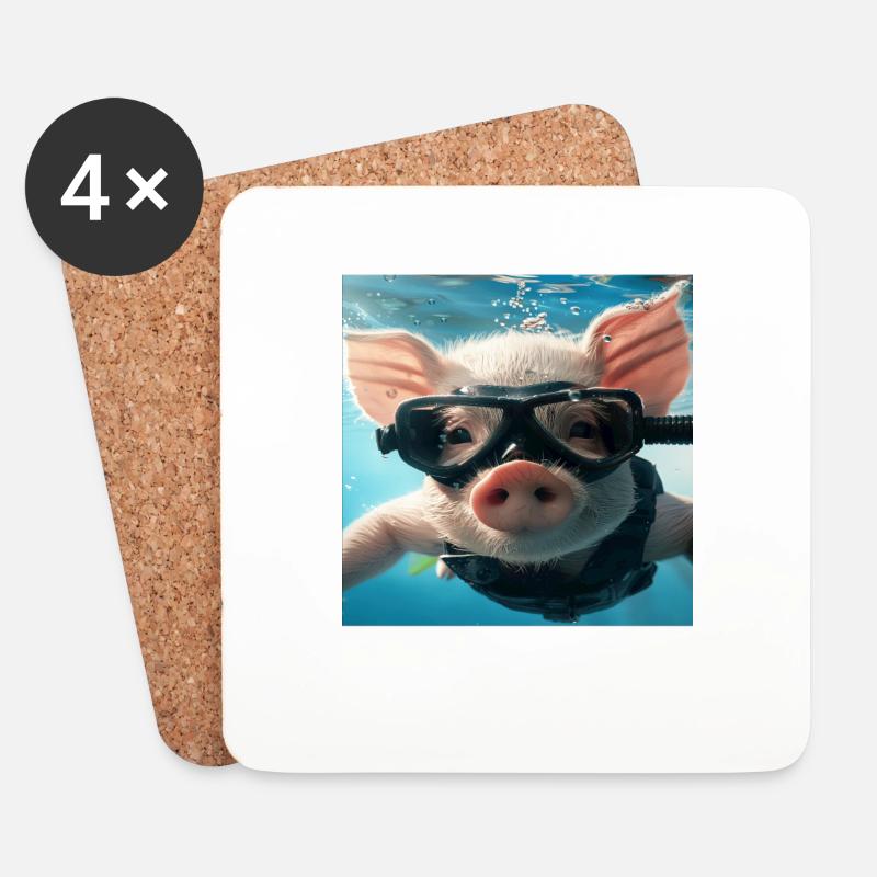 Schwein - Untersetzer (4er-Set) - Weiß