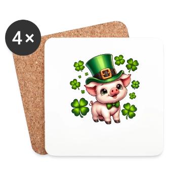 Cochon chanceux Réveillon du Nouvel An Trèfle - Dessous de verre (lot de 4) - blanc - Devant