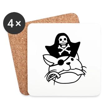 Cute Pirate Cat Buccaneer Eye Patch Hat Saber - Coasters (set of 4) - white - Front