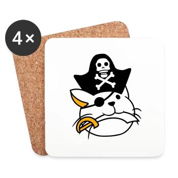 Cute Pirate Cat Buccaneer Eye Patch Hat Saber - Coasters (set of 4) - white - Front