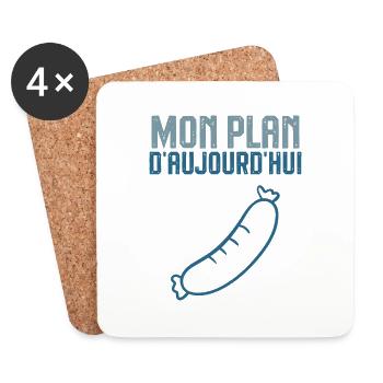 Mon plan d aujourd hui saucisson - Dessous de verre (lot de 4) - blanc - Devant