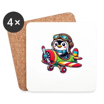 Penguin Pilot Flight License Airplane Propeller Machin - Coasters (set of 4) - white - Front