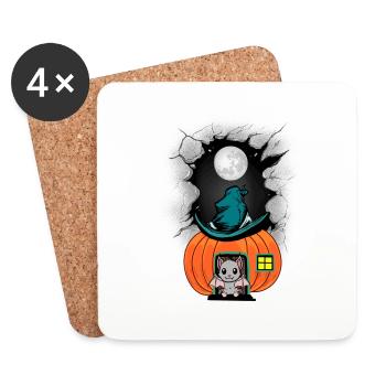 Chauve-souris citrouille maison Halloween enfant enfants - Dessous de verre (lot de 4) - blanc - Devant