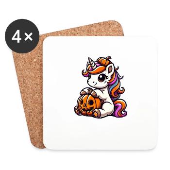 Cute Unicorn Halloween Pumpkin Cartoon - Coasters (set of 4) - white - Front