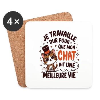 Idée cadeau humour design chat mignon - Dessous de verre (lot de 4) - blanc - Devant
