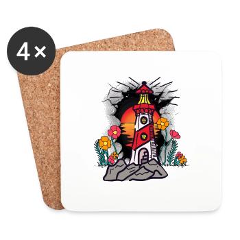 maritim Leuchtturm Leuchttürme Küste - Untersetzer (4er-Set) - Weiß - Vorne