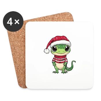 Echse Weihnachten - Untersetzer (4er-Set) - Weiß - Vorne