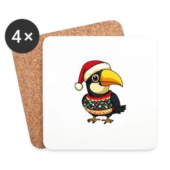 Toucan oiseau Noël - Dessous de verre (lot de 4) - blanc - Devant