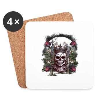 Halloween Skull Mystical Skeleton King Flowers - Coasters (set of 4) - white - Front