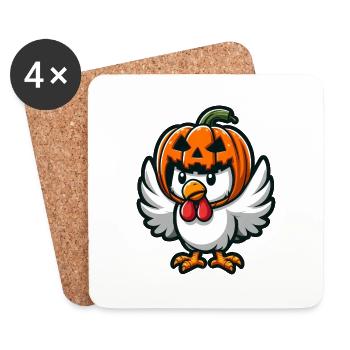 Halloween Kürbis Huhn Helm Herbst Lustig - Untersetzer (4er-Set) - Weiß - Vorne