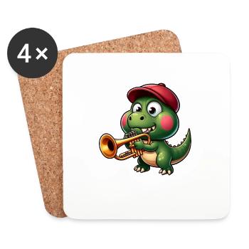 T-Rex dinosaure trompette musicien dessin animé - Dessous de verre (lot de 4) - blanc - Devant