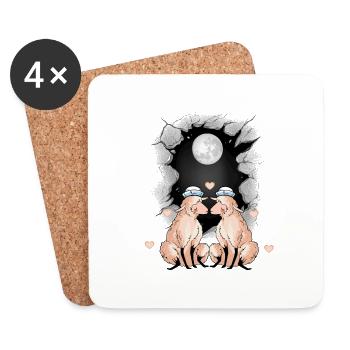maritime, sheep, sheep, sailors, sailors, full moon - Coasters (set of 4) - white - Front