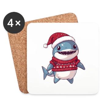 Bande dessinée de Noël requin - Dessous de verre (lot de 4) - blanc - Devant