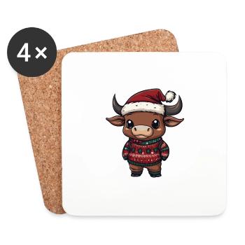 Stier Weihnachten Comic - Untersetzer (4er-Set) - Weiß - Vorne