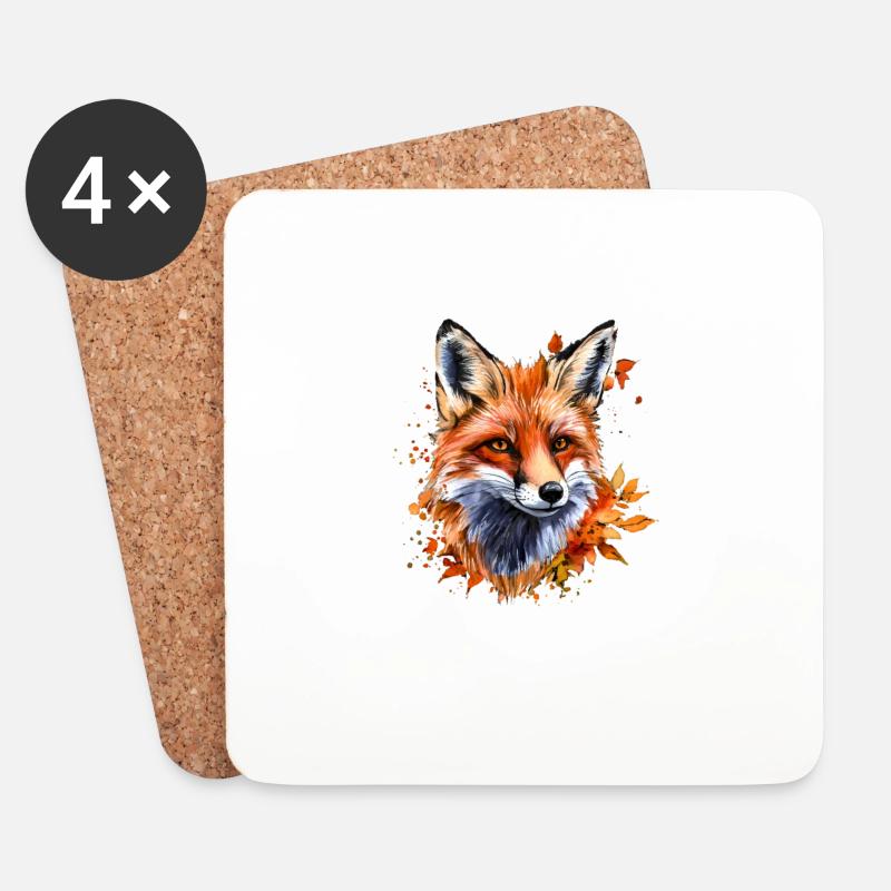 Herbst-Aquarell-Fuchs - Untersetzer (4er-Set) - Weiß