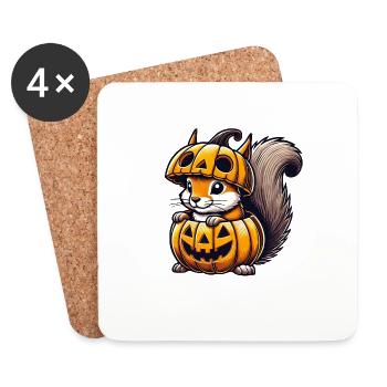 Mignon Halloween écureuil citrouille dessin animé - Dessous de verre (lot de 4) - blanc - Devant