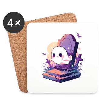 Halloween | Cute ghost spitting in cemetery - Coasters (set of 4) - white - Front