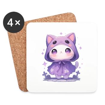 Niedliche Halloween Katze verkleidet als Geist - Untersetzer (4er-Set) - Weiß - Vorne