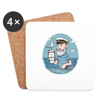 Vintage Seemann genießt Kaffee Nautisch - Untersetzer (4er-Set) - Weiß - Vorne