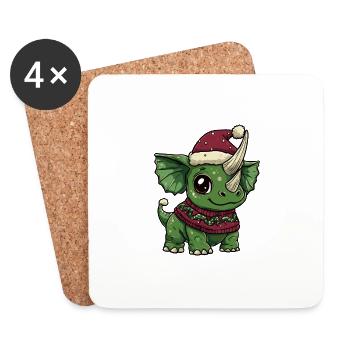Dinosaur triceratops Christmas Comic - Coasters (set of 4) - white - Front