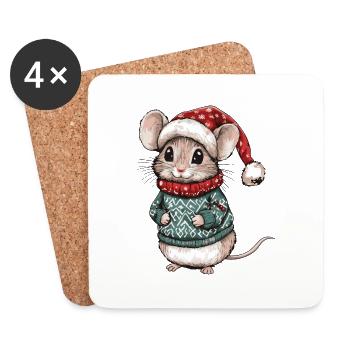 Maus Weihnachten Comic - Untersetzer (4er-Set) - Weiß - Vorne