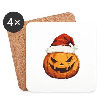 Halloween Gift Pumpkin with Santa Hat Decoration - Coasters (set of 4) - white - Front