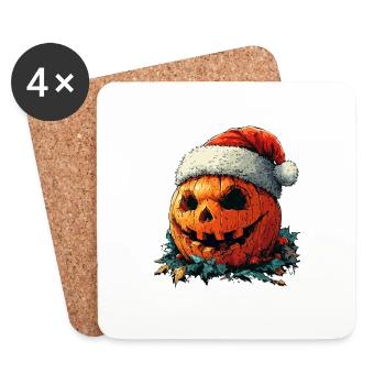 Halloween Gift Pumpkin with Santa Hat Decoration - Coasters (set of 4) - white - Front