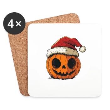 Halloween Gift Pumpkin with Santa Hat Decoration - Coasters (set of 4) - white - Front
