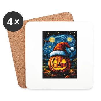 Halloween Gift Pumpkin with Santa Hat Decoration - Coasters (set of 4) - white - Front