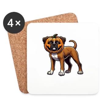 Mignon Halloween Boxer Chien Dessin animé Citrouille - Dessous de verre (lot de 4) - blanc - Devant