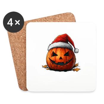 Halloween Gift Pumpkin with Santa Hat Decoration - Coasters (set of 4) - white - Front