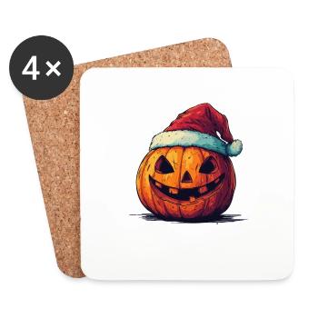 Halloween Gift Pumpkin with Santa Hat Decoration - Coasters (set of 4) - white - Front