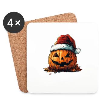 Halloween Gift Pumpkin with Santa Hat Decoration - Coasters (set of 4) - white - Front