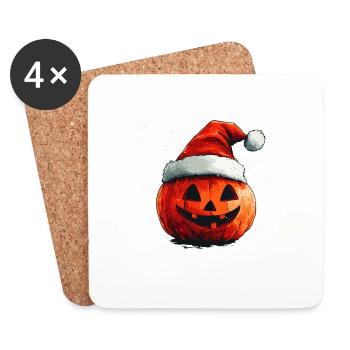 Halloween Gift Pumpkin with Santa Hat Decoration - Coasters (set of 4) - white - Front