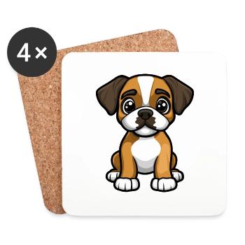Boxer chien bande dessinée mignon - Dessous de verre (lot de 4) - blanc - Devant