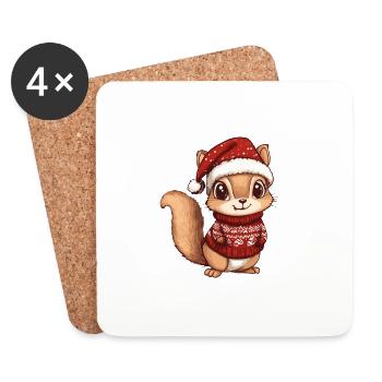 Bande dessinée de Noël écureuil - Dessous de verre (lot de 4) - blanc - Devant