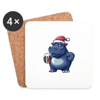 Nilpferd Weihnachten Bier - Untersetzer (4er-Set) - Weiß - Vorne